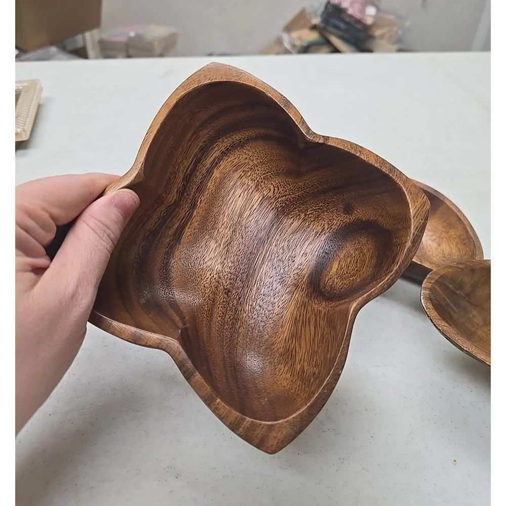 Lot of 3 Vintage Monkey Pod MCM Handmade in Philippines Wooden Serving Dish Bowl